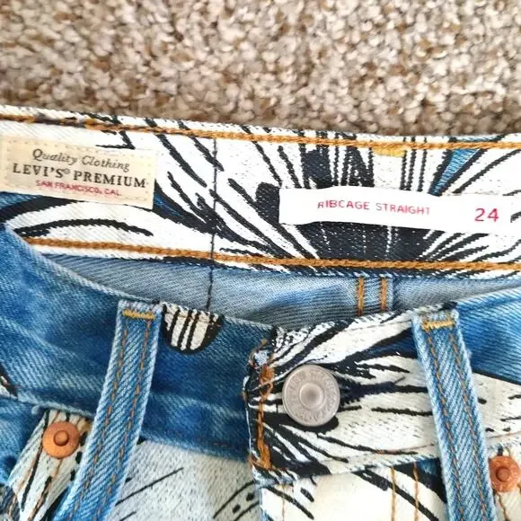 Levi's x Farm Rio Ribcage Cropped Jeans Women's 24 High Rise Denim - Picture 5 of 15